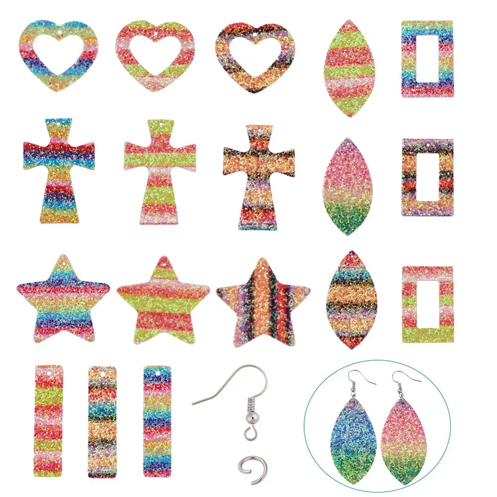 

1Set PU Leather Earring Glitter Heart Star Sequins Pendants with Jump Ring Earring Hook for Women DIY Jewelry Making Accessories