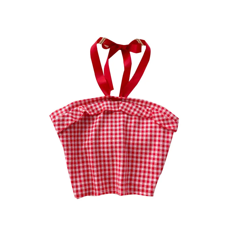 

Retro Plaid Halter Strap Tops Women Korean Sexy Sleeveless Slim Y2K Tops Summer Off Shoulder Streetwear Short Camisole