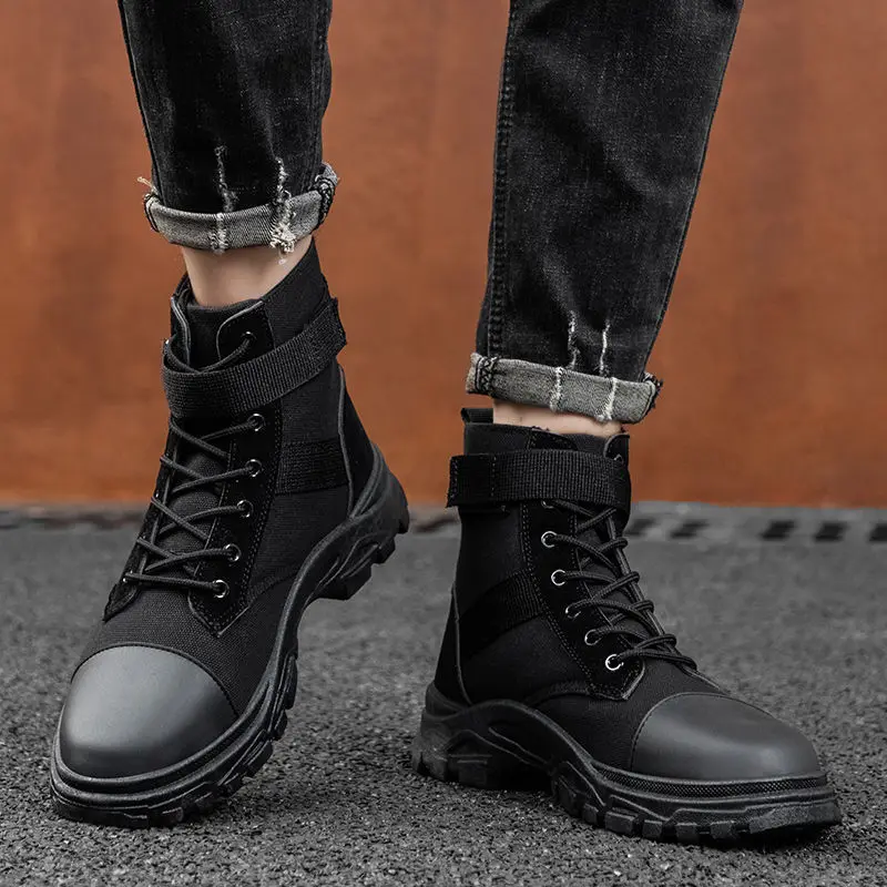 

Men Military Boots Outdoor Vogue Canvas High Top Shoes Men Casual Shoes Ankle Boots Black Chelsea Boots Zapatos De Hombre888