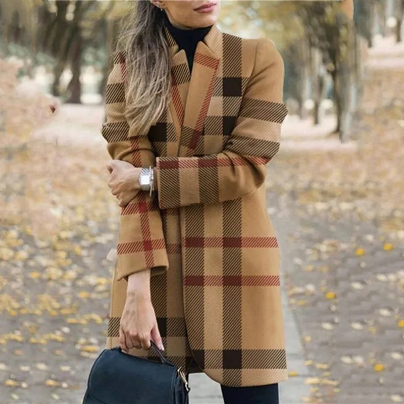 

Female Autumn And Winter Long-sleeved Casual Pocket Woolen Coat Suit 2021 Slim And Elegant Office Stand Collar Women Jacket