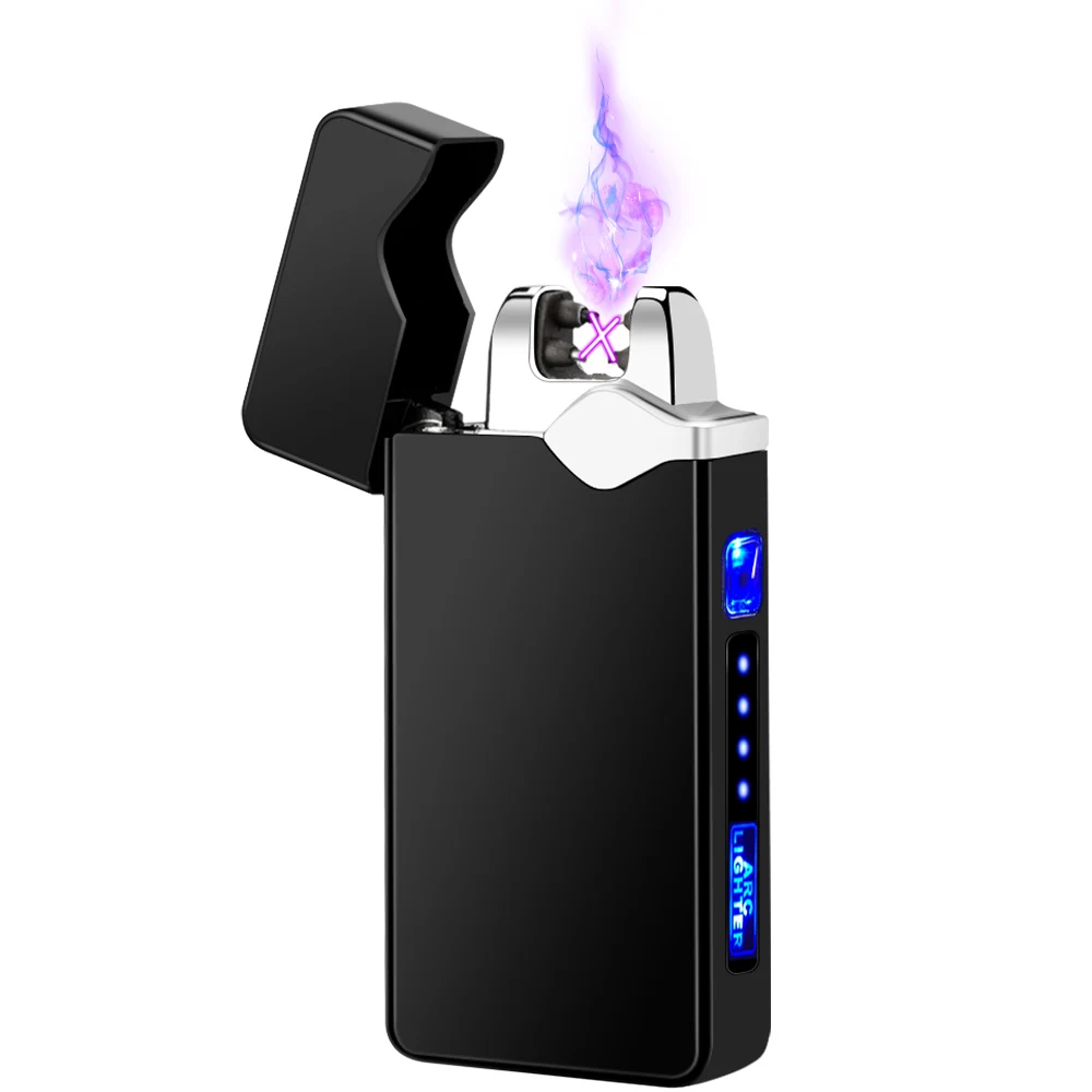 

Electric Dual Arc Lighter USB Rechargeable Windproof Flameless Plasma Pulse Lighters For Cigarette Candle With LED Power Display