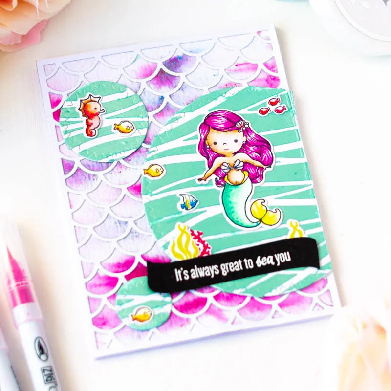 Mermслуды поцелуи и морские звезды пожелания высечка + прозрачный штамп мермамеры