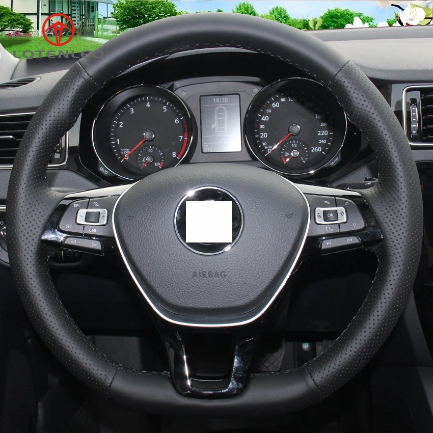 Черный чехол на руль LQTENLEO из натуральной кожи для Volkswagen VW Golf 7 Mk7 Polo Jetta Passat B8 Tiguan