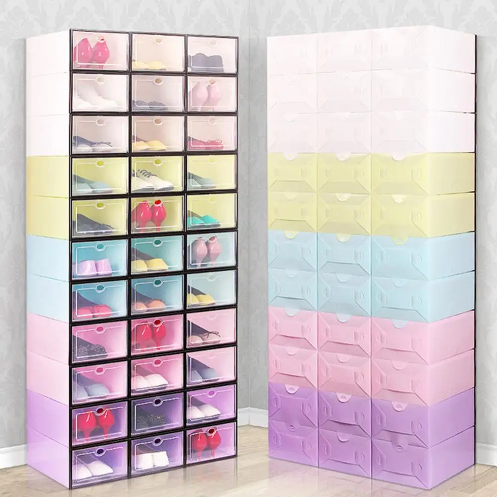 

Stackable Shoe Storabe Box Foldable Plastic Shoes Organizer with Transparent Lid Shoe Container Bin