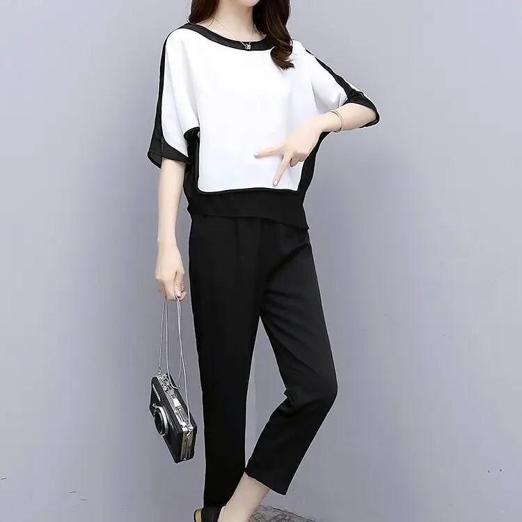 

Single/Suit Large Size Dress Loose Chiffon Top Belly Covering Two-Piece Summer Dress Large Girl's Suit