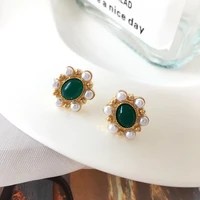 bilandi s925 needle women jewelry elegant green earrrings vintage statement pretty design simulated pearl earrings for girl gift