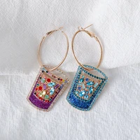 new hot sale earrings high quality circle pendant chic rhinestone metal cartoon jewelry earrings for women wedding accessories