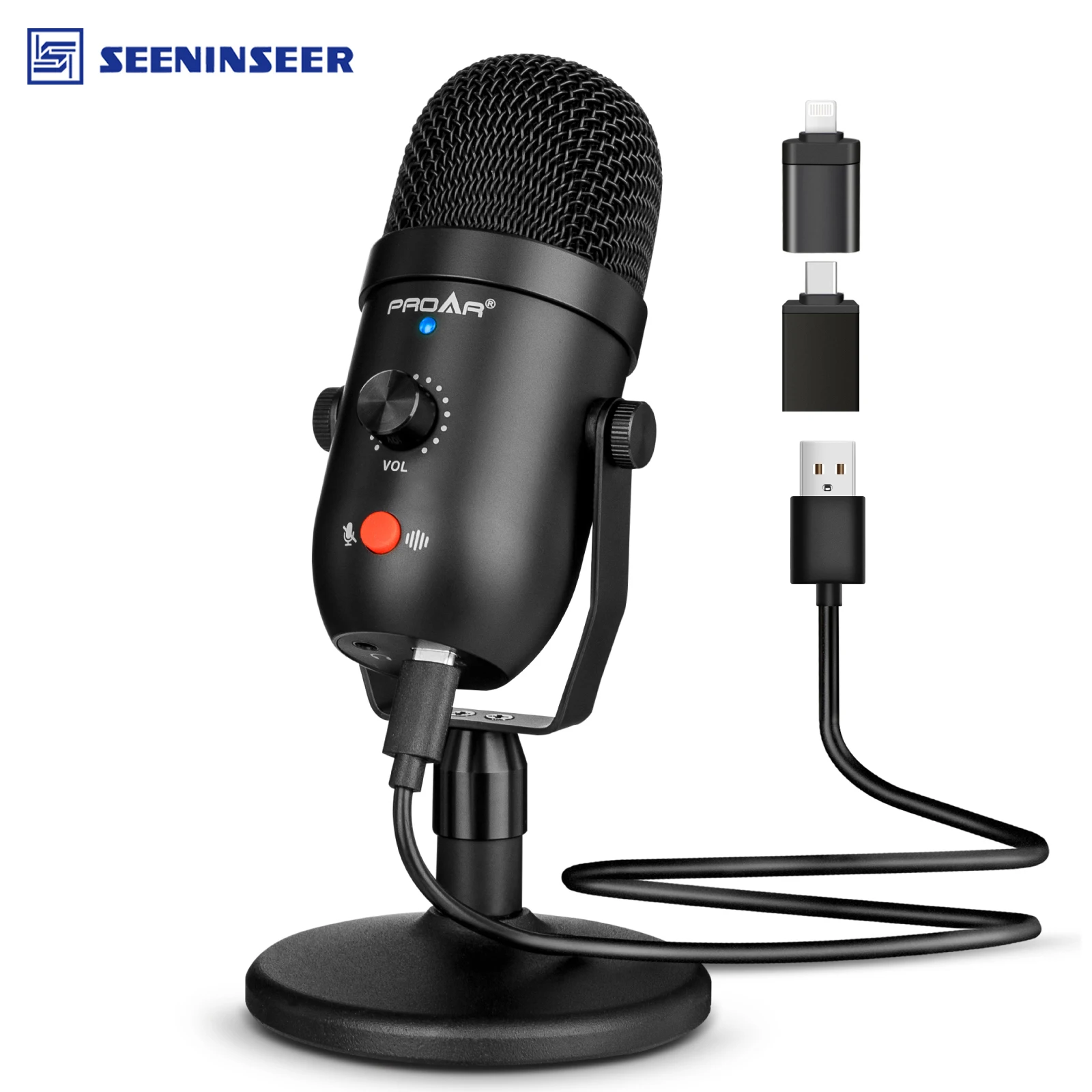 

USB Condenser Microphone for PC,iPhone,Type-C Phone with Noise Reduction for Computer,Gaming,Streaming,Podcast,Youtube