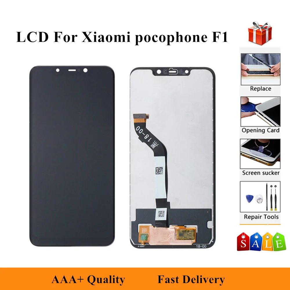 

ЖК-дисплей 6,18 дюйма AAA для Xiaomi Pocophone F1 2018 M1805E10A, ЖК-дисплей, сенсорный экран, дигитайзер, инструменты в сборе, клей + инструменты