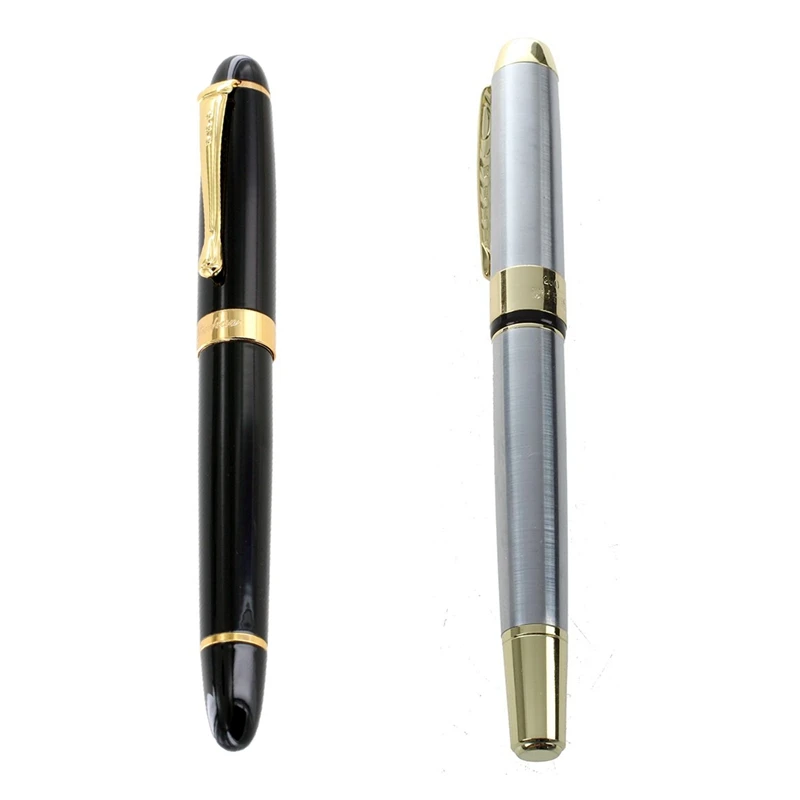 

Jinhao 2 Pcs Fountain Pen: 1 Pcs 450 Pen Black with Gold Broad Nib & 1 Pcs 250 Gold Trim Pen + 10Pcs Black Ink Refills