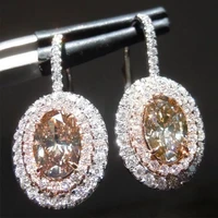 huami ellipse stud earrings luxury zircon fine jewelry indian women fashion statement geometric gifts for girl bijoux femme