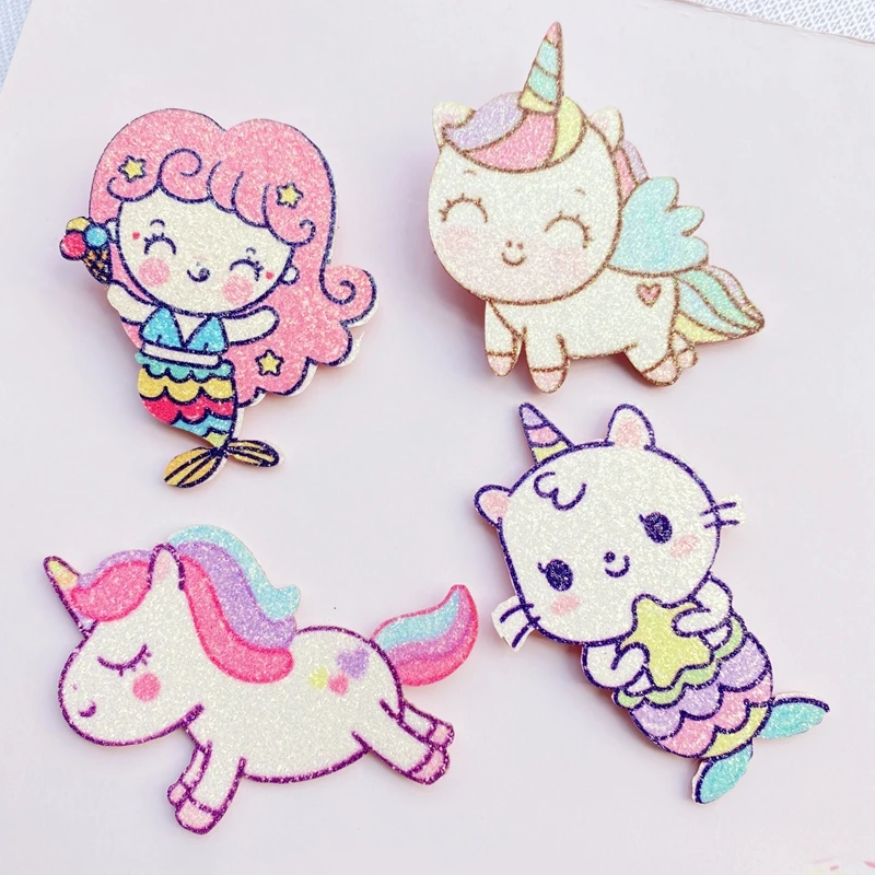 

6Pcs Glitter Mixed Unicorn / Mermaid Patch Applique Fabric For Craft/Clothes/Wedding DIY Scrapbooking Accessories G73