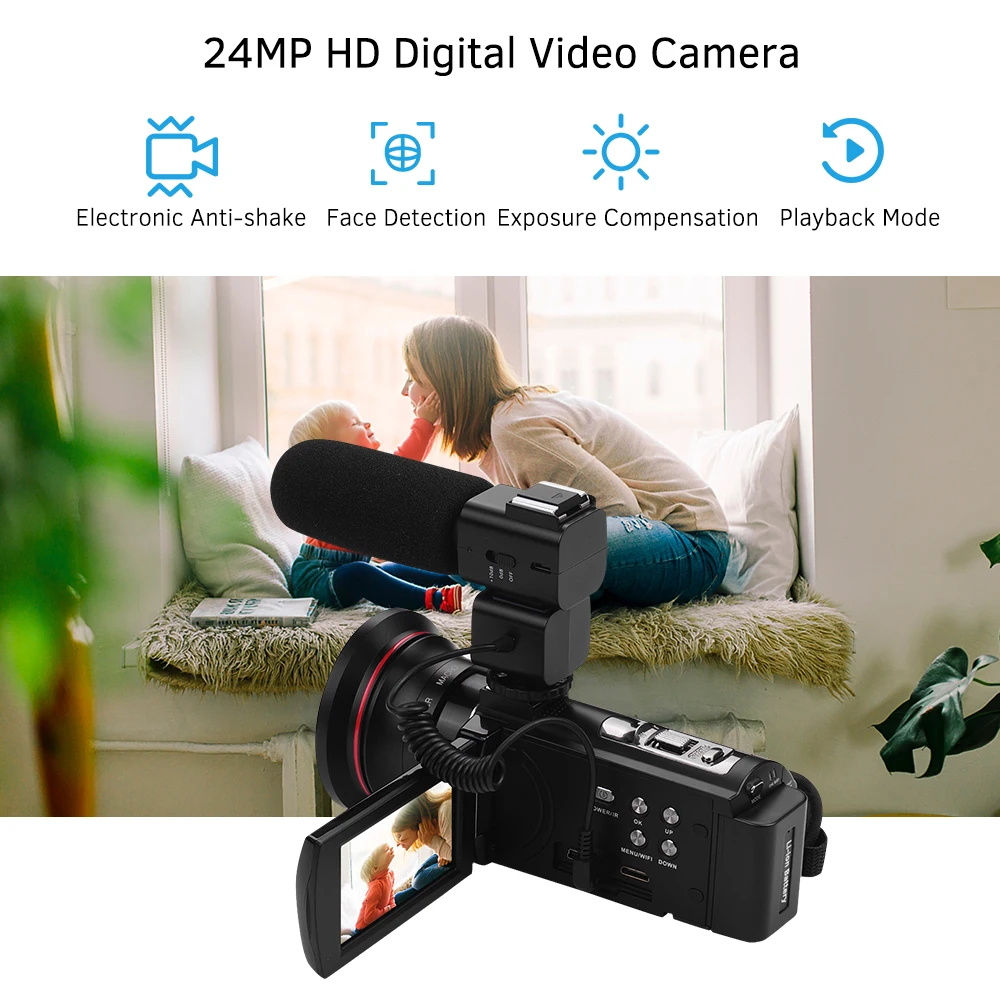 Andoer профессиональная 4K WiFi цифровая видеокамера рекордер 24MP 16X цифровой зум ИК ночного видения для семейной записи