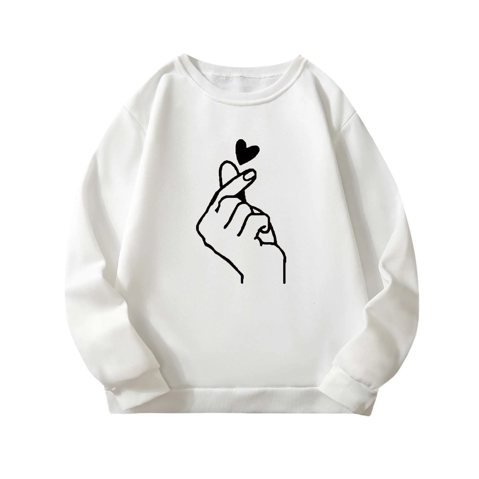 

2021 Autumn Love Heart Printing Sweatshirts Woman Long Sleeve O-neck Fashion Hooded Pullovers Winter Warm Women Clothing Femme