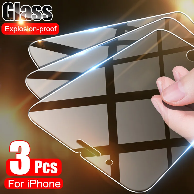 

3Pcs Tempered Glass On The For iPhone 12 11 Pro Max X XS XR Screen Protector For iPhone 7 8 6 6s Plus 5 5S SE Protective Glass