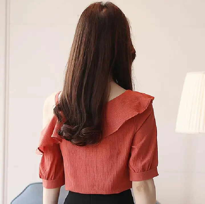 

One Shoulder Top Lady Ruffles Blouse Women 2019 Fashion Summer Shirts Casual Chiffon Blusas Mujer Blouses