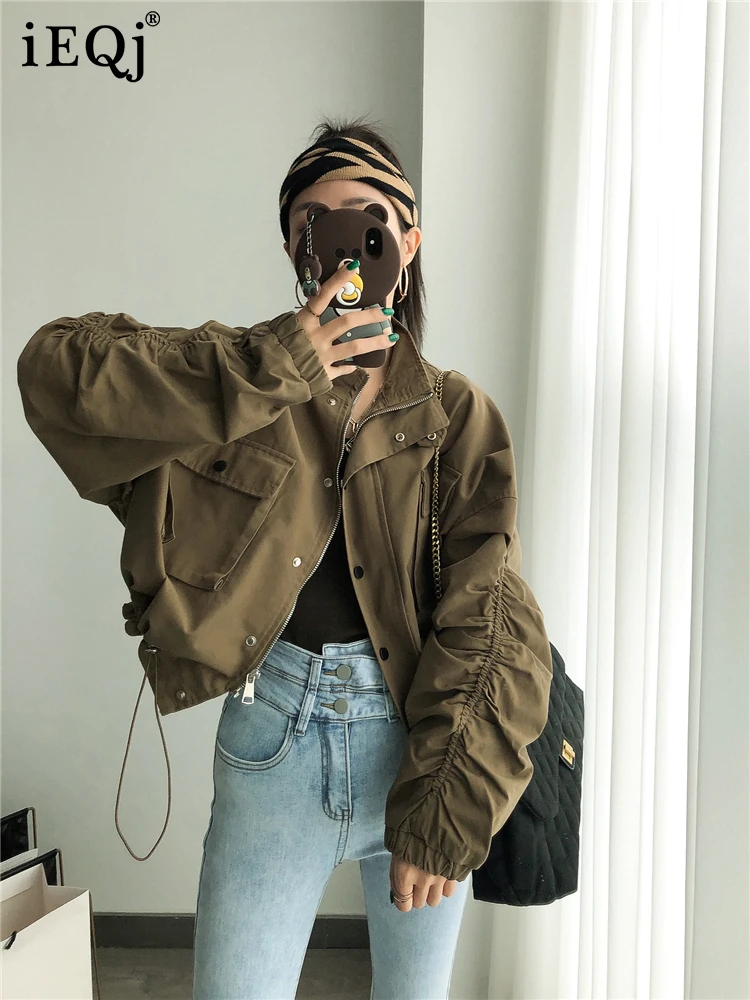 

IEQJ 2021 Autumn Winter New Solid Color Jacket Female Long Sleeve All-match Design Zipper Coat Women Fashion Clothing 3W378