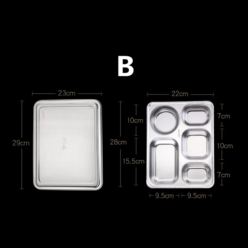 

Portable 304 Stainless Steel 5 Compartment Fast Food Tray with Lid Divided Plates for Atdult School Kid Toddlers Lunch Box