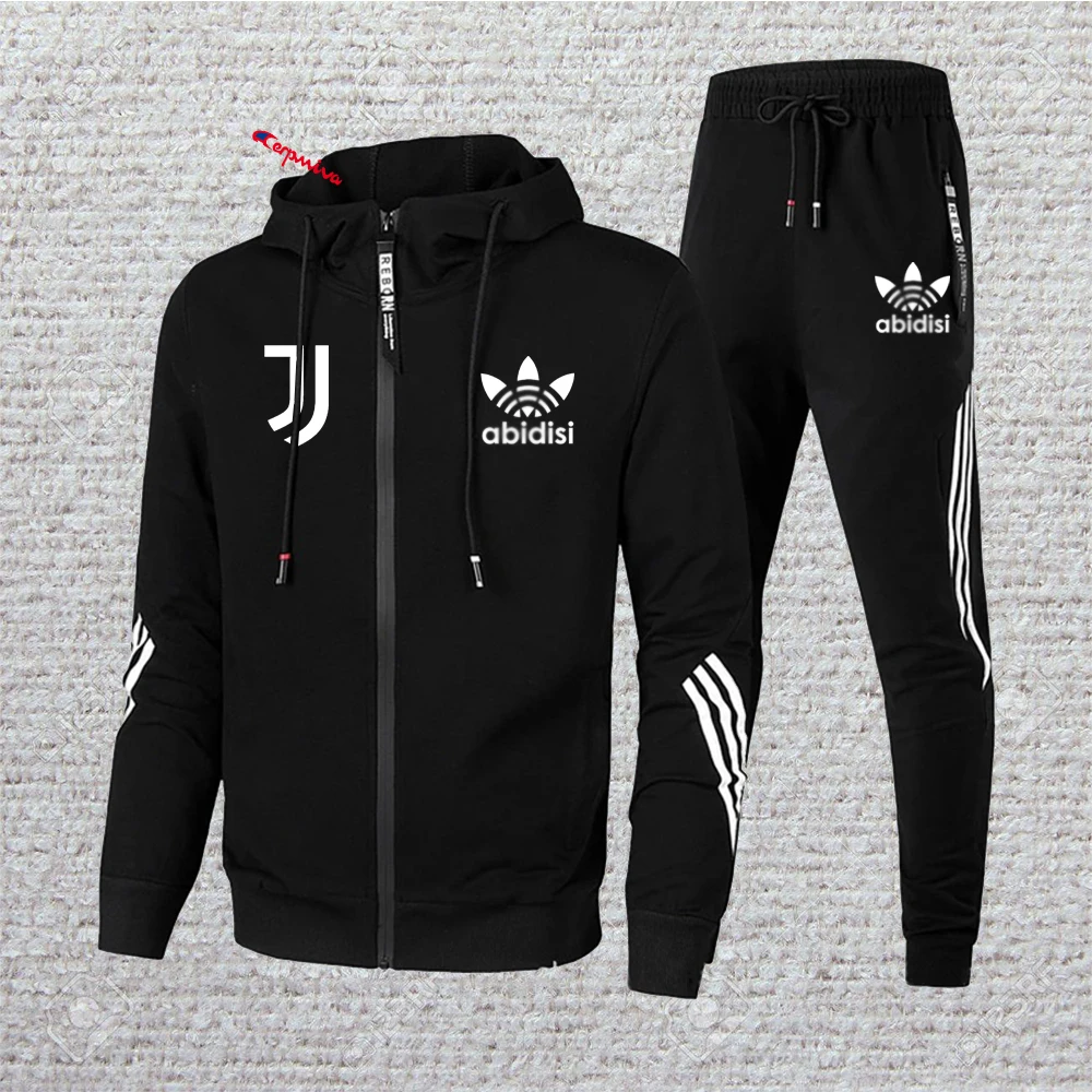 

2021 new spring and autumn two-piece jacket plus rope trousers sportswear men's fitness running jogging basketball uniform