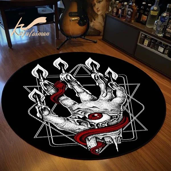 Satanic Cat Round Rug Goat Impaled Throne Area Carpet Bath Mat Black Living Room Home Decoration circle rug | Дом и сад