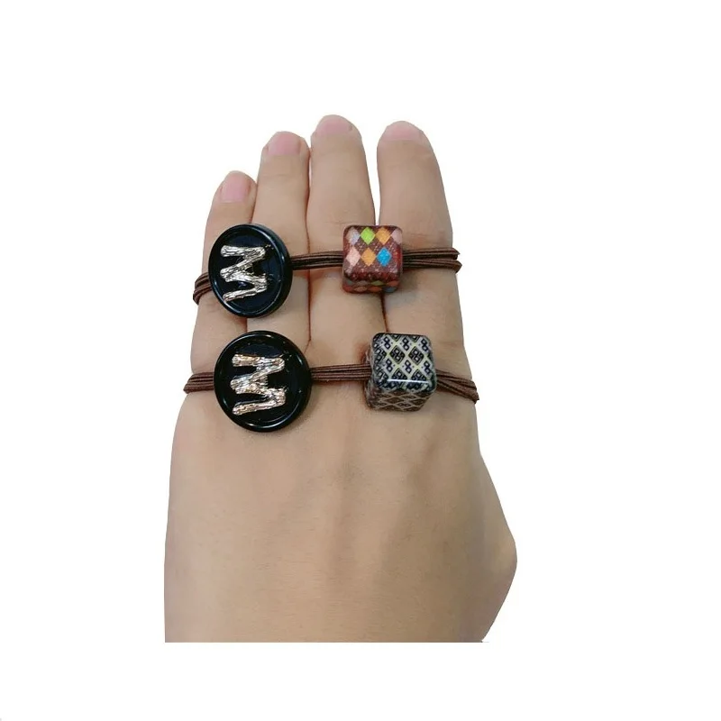 

New Women Summer Simple Colored Square Letter Hair Ring Girls Elegant Rubber Band Fashion Hair Accessories
