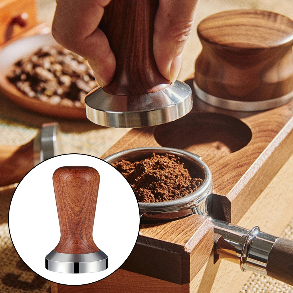 

1pc Wood Handle Espresso Coffee Tamper Distribute Stainless Steel Flat Base Coffee Bean Press Kitchen Accs for Coffee Maker