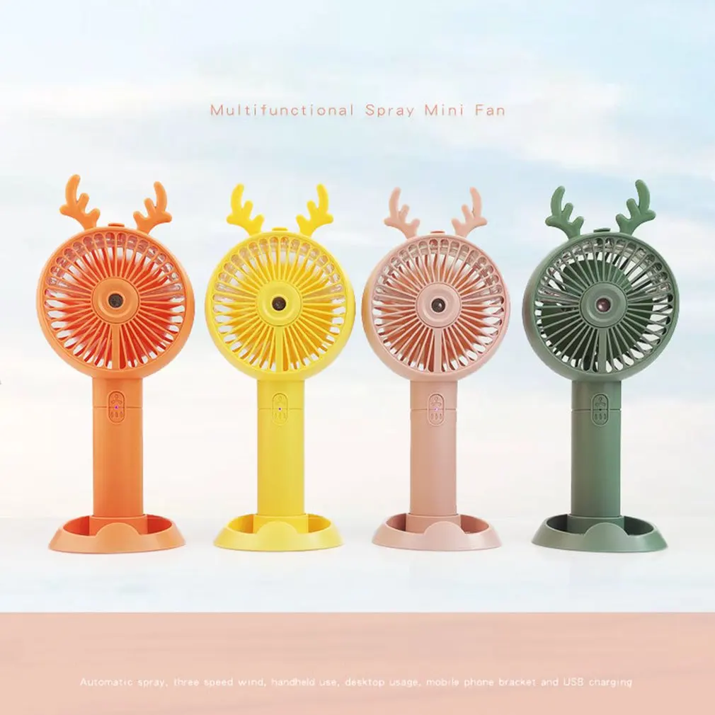 

Fawn Spray Powder Handheld Fan 3 Wind Speed Summer Water Spray Cooling Mini Usb Charging Portable Small Fan