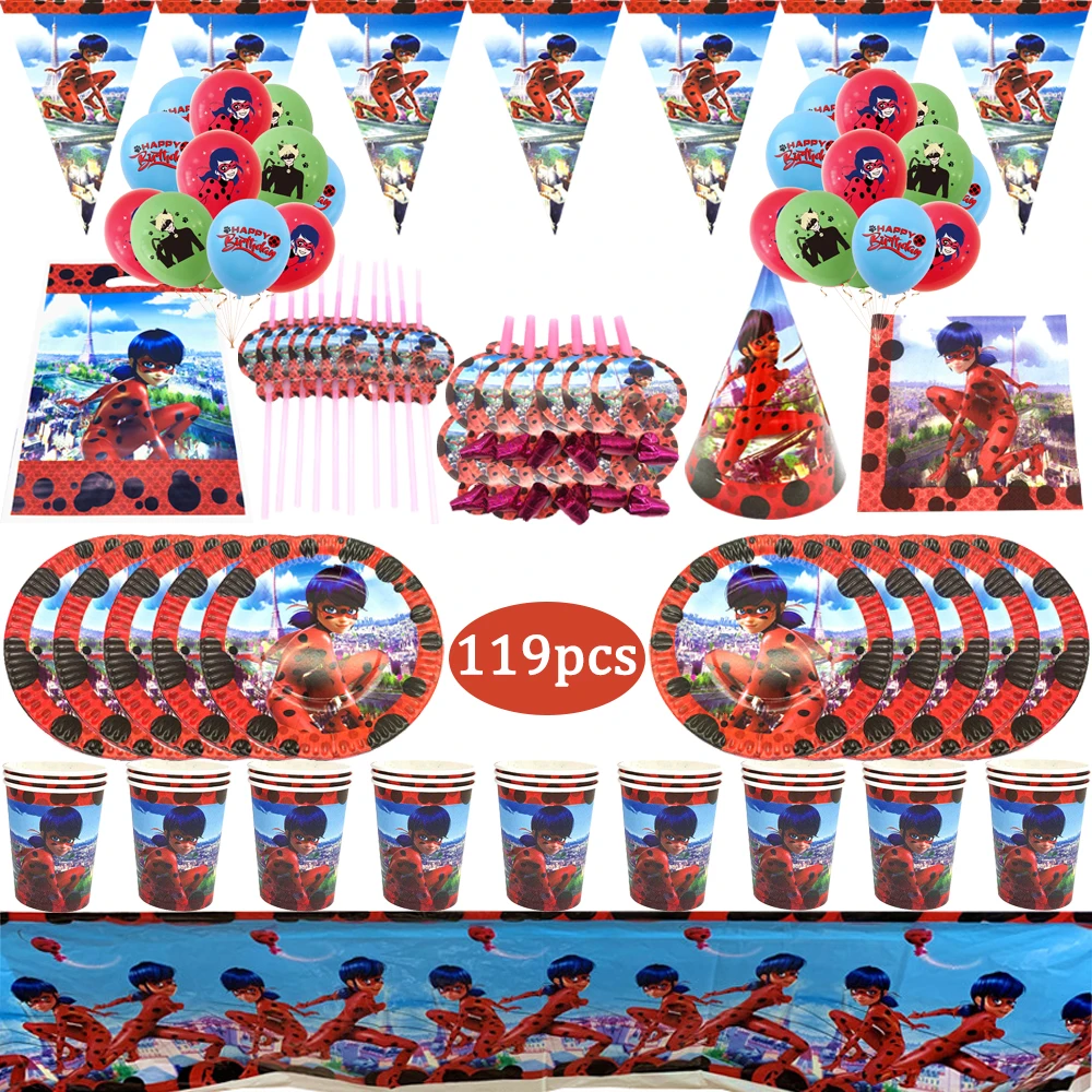 

Ladybird Birthday Party Disposable Tableware Happy Birthday Letter Foil Balloon Baby Shower Anniversary Event Party Decor Supply