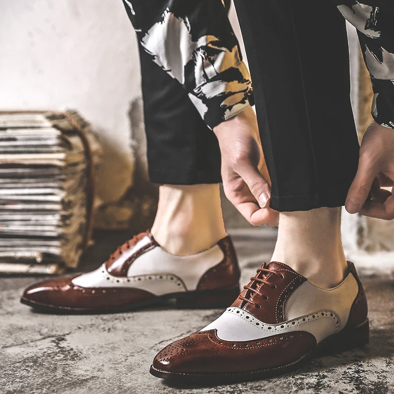 

Men Dress Shoes Handmade Brogue Style Paty Leather Wedding Shoes Men Flats Leather Oxfords Formal Shoes