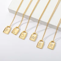 custom capital english letter lock shape pendant necklace with crystal zircon inlaid female accessories necklace jewelry gifts