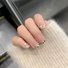 Накладные ногти: короткие любовь нейл-арта с леопардовым принтом корова ногтей наклейки для ногтей, 24 предмета в комплекте с клеем