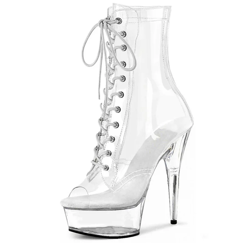 

Mclubgirl 15CM Transparent Short Boots Pole Dance Waterproof Platform High Heels Nightclub Catwalk Sexy Women Shoes LYP