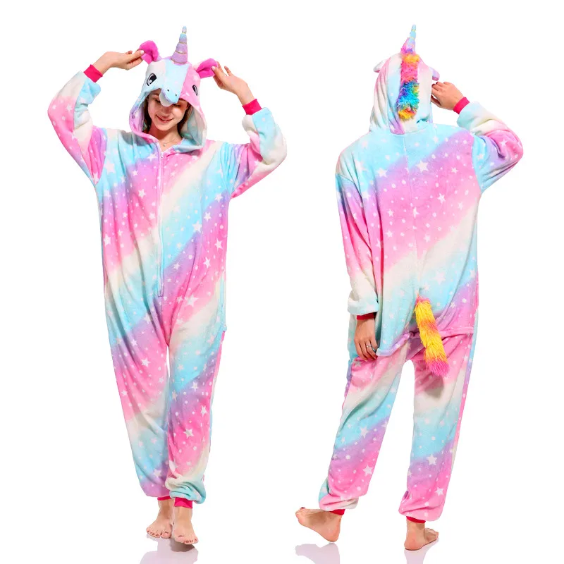 Animal Stitch Unicorn Onesies Adults Teenagers Women Men Pajamas Funny Flannel Warm Soft Overall Onepiece Night Home Jumpsuit |