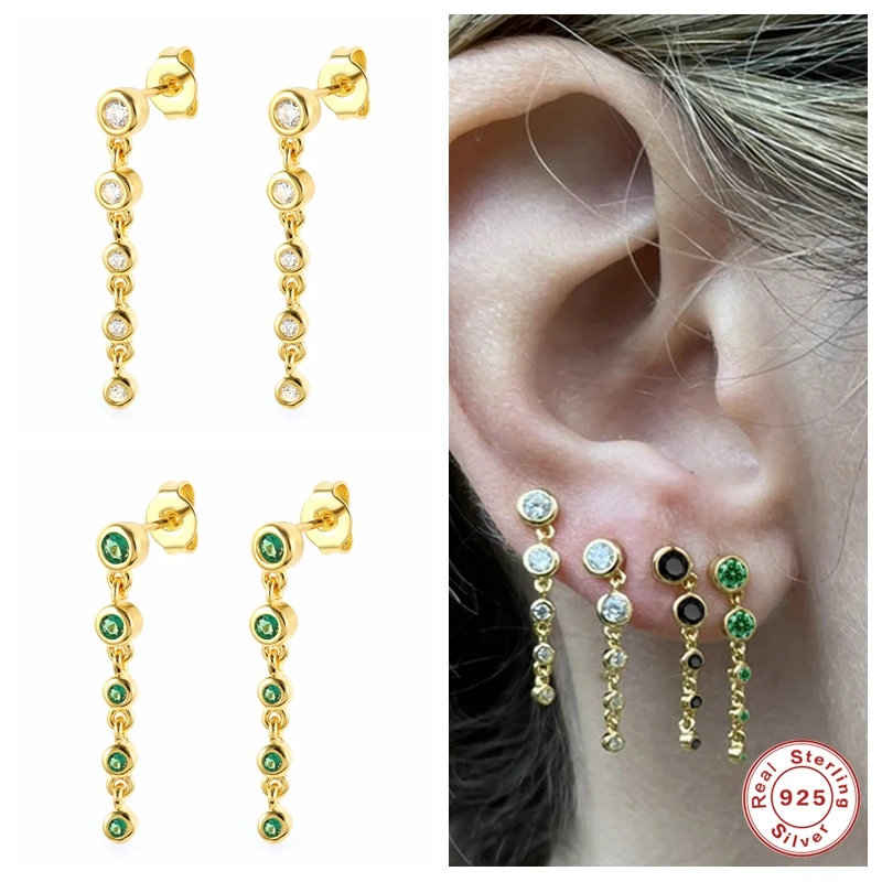 

Aide 925 Sterling Silver Piercing Long Stud Earrings for Women Black Green Cubic Zirconia Earring Fashion Jewelry Accessories