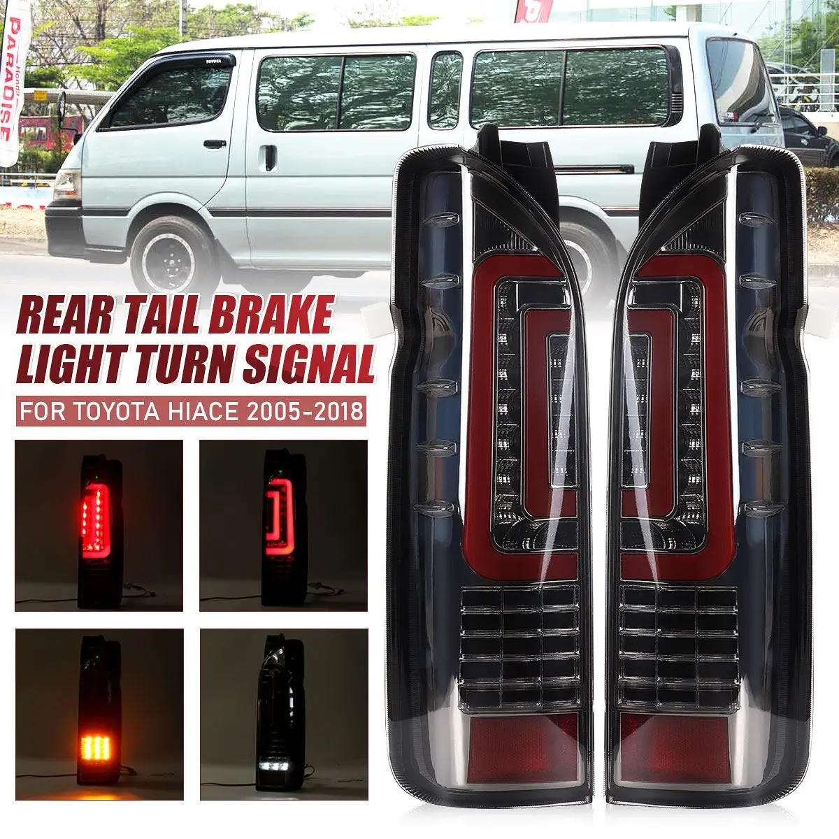 

Pair Smoked Car Rear Tail Brake Light Signal Lamps For TOYOTA HIACE 2005- 2010 2011 2012 2013 2014 2015 2016 2017 2018