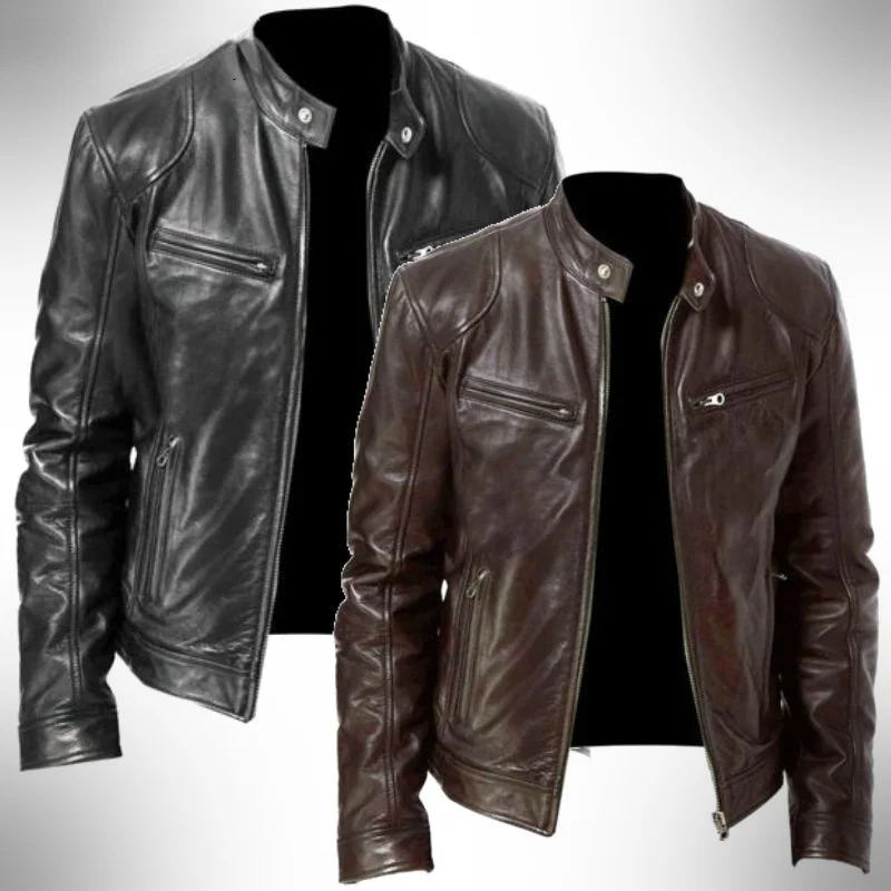 

2021 Mens Fashion Leather Jacket Slim Fit Stand Collar PU Jacket Male Anti-wind Motorcycle Lapel Diagonal Zipper Jackets Men 5XL