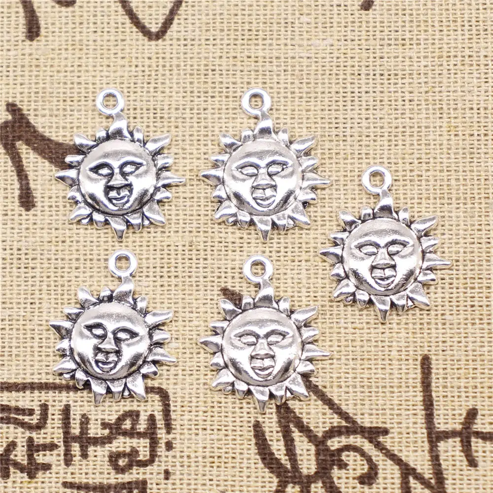 

Charm For Making Jewelry Pendants Antique Silver Color Sun 23x19mm 10pcs