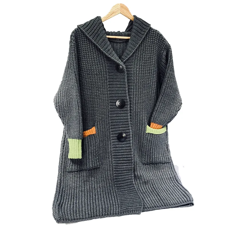 

Oversized luxury real cashmere woolen Long Cardigans Sweater overcoats for Women with Hood A253