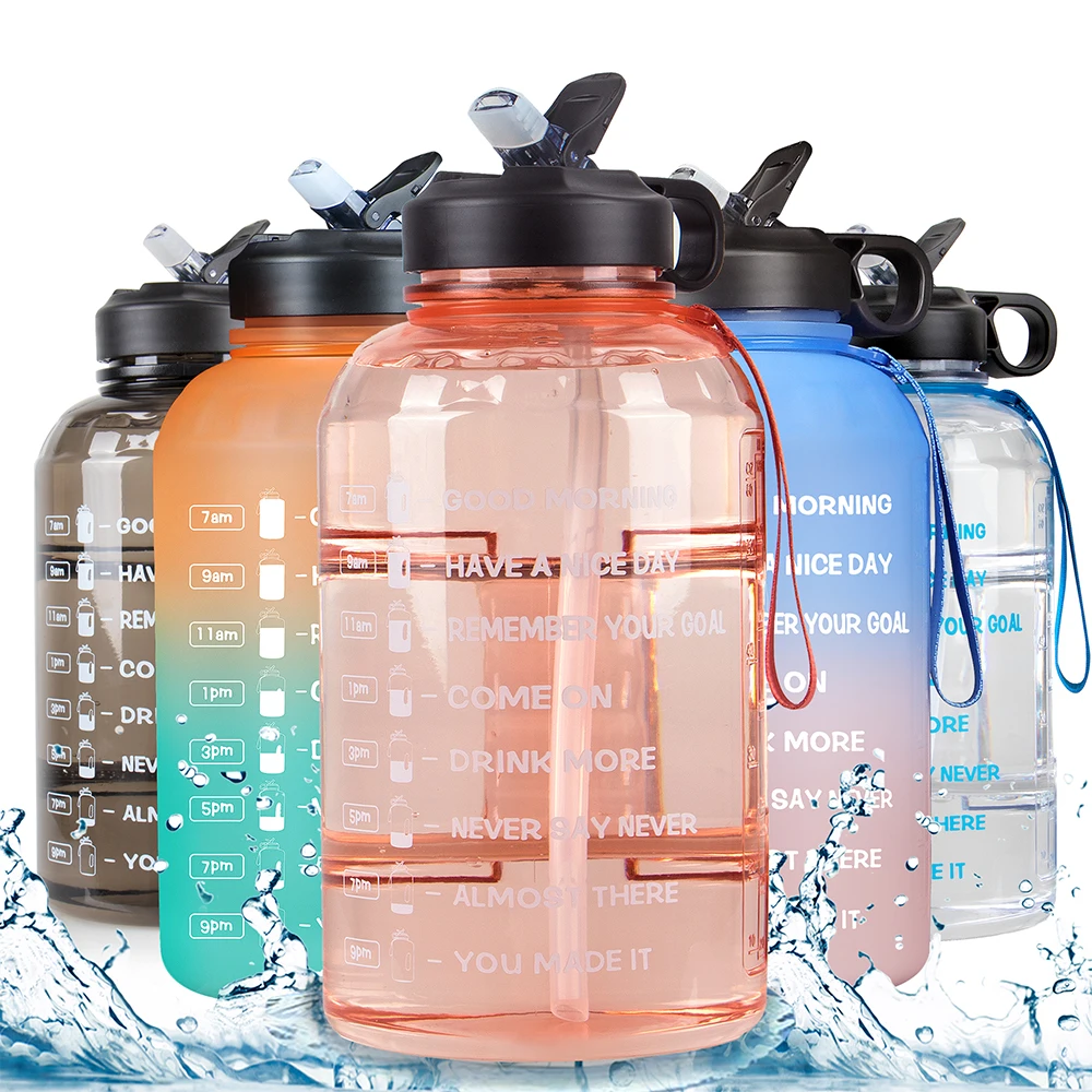 

JQOOL 2.2L Sport Water Bottle Bpa Free With Straw &Time Marker Water Wide Mouth Gym Drinking Bottle Sports Fitness Waterbottles