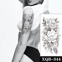 plain flower waterproof temporary tattoo sticker black peony branches leaves fake tattoos flash tatoos arm body art for women