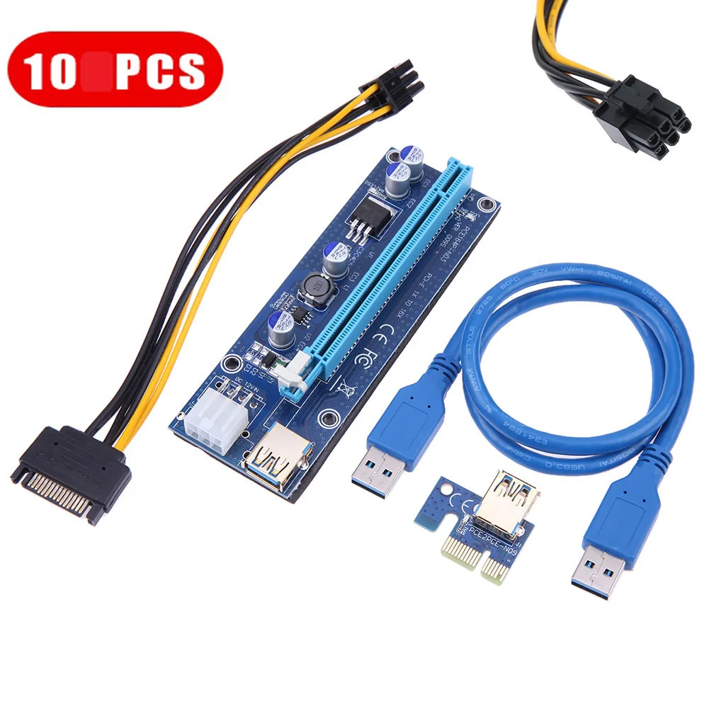 10 шт. Ver009s 60 см Usb 3 0 Pci E Экспресс 1X 4X 8X 16X расширитель Riser карта адаптера Sata 15Pin до 6 Pin