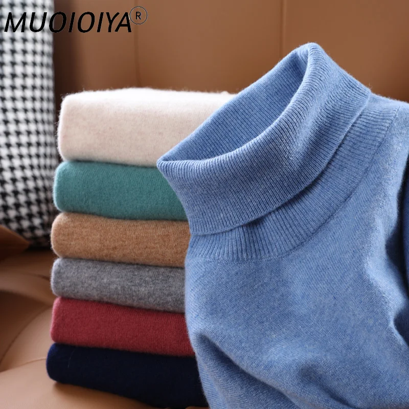 

Men Knitwears 100% Pure Australian Wool Pullovers Winter 2022 Long Sleeve Turtleneck Solid Color Sweaters Male Woolen Clothes