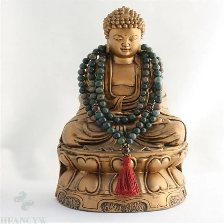 

6mm India agate Gemstone 108 Buddha Beads Tassels Mala Necklace chain Lucky Handmade yoga Buddhism pray energy Chakas Fancy cuff