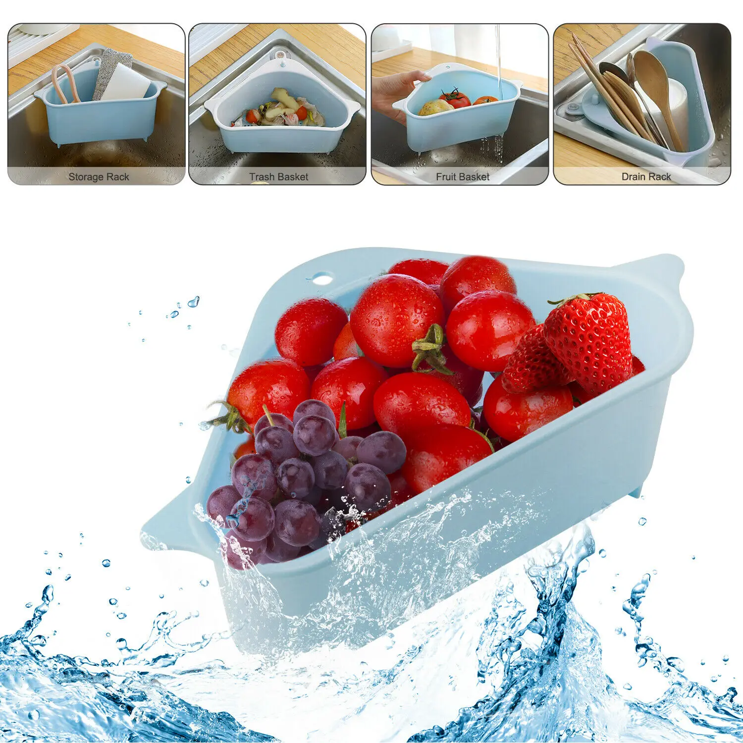 

Kitchen Triangular Sink Strainer Drain Vegetable Fruit Drainer Basket Suction Cup Sponge Rack Storage ToolSink Filter Shelf