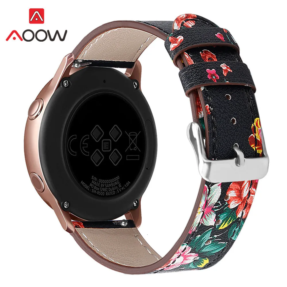 20 мм цветочный принт из натуральной кожи ремешок для samsung Galaxy Watch Active 42 мм Шестерня S2 розовый браслет ремешок для часов аксессуары