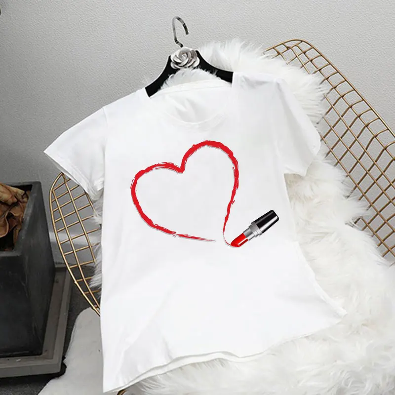 

Vogue Girl T Shirt Retro Baby T Shirt Love Lipstick Kids Clothes Harajuku Shirt Casual Girl Clothes Round Neck Children T-shirt