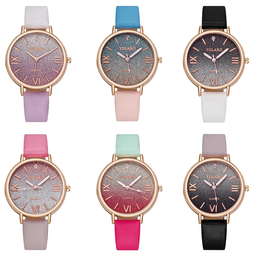 

YOLAKO Ladies Watch Luxury Fashion Simple Gradient Dial With Diamond Belt Women Quartz Wrist watch Dress Clock Bracelet L58