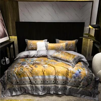 luxury vintage vibrant birds blossom gold duvet cover queenking size 4pcs silky soft zipper bedding set bed sheet 2pillow shams
