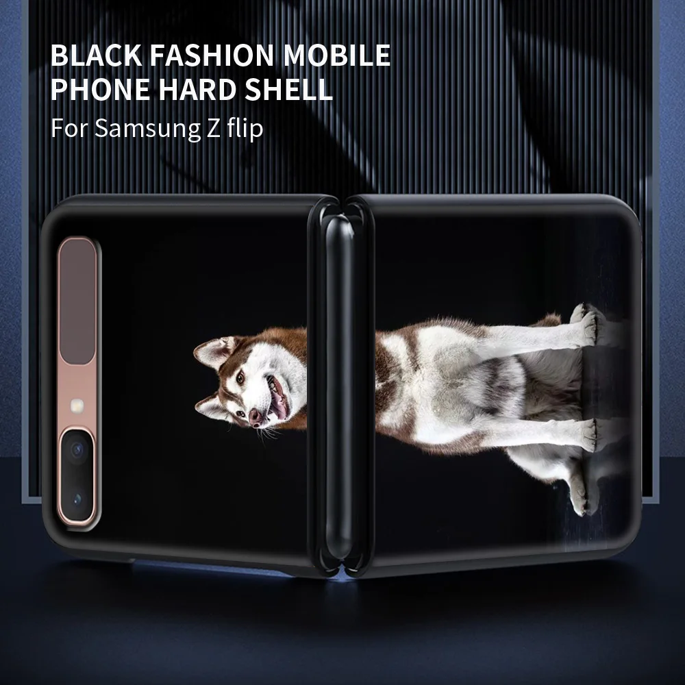 

for Samsung Galaxy Z Flip Mobile Phone Shell Z Flip 5G Folding Protective Case Luxury Black Coque Shell Siberian Husky