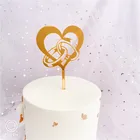 Новинка, Свадебный акриловый Топпер для торта с сердечками, золотые цветы, роза, топпер для торта на День святого Валентина, свадьба, украшения для торта для вечеринки